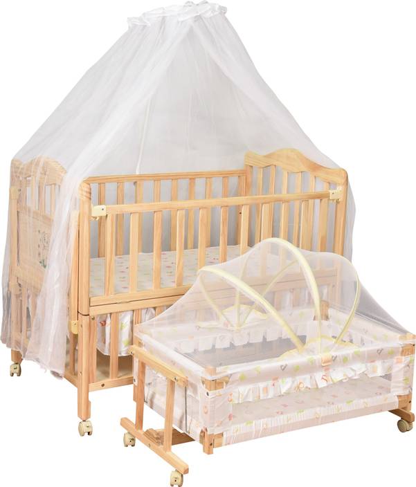 Kiwi Wooden Cot With Swinging Cradle Alphabets Print