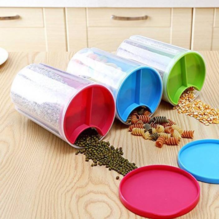 Cronus 3 In 1 Kitchen Food Storage Plastic Container Dispenser Box Combo Set Of 1500 Ml Grocery