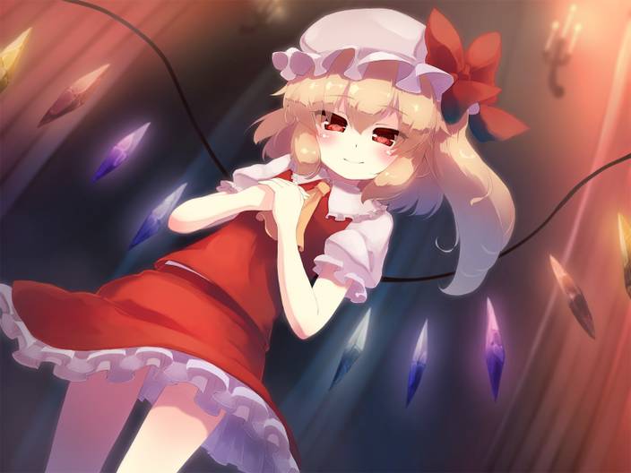 Athah Anime Touhou Flandre Scarlet Hat Short Hair Blonde Red