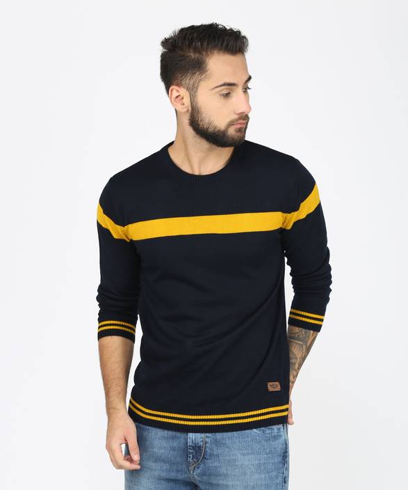Metronaut Solid Round Neck Casual Men Dark Blue...