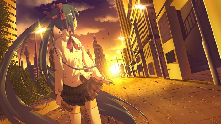 Athah Anime Vocaloid Hatsune Miku Twintails Blue Hair Music