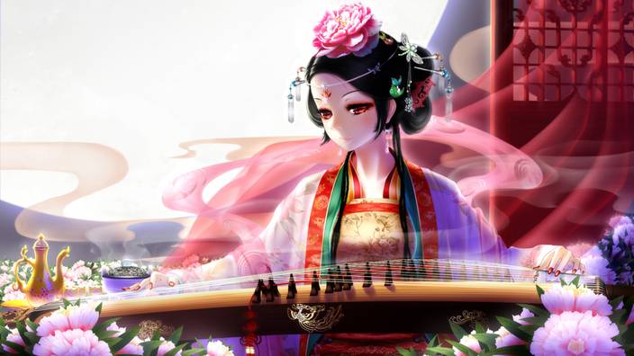 Athah Anime Original Woman Pretty Cute Instrument Flower