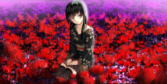 Athah Anime Original Girl Long Hair Black Hair Red Eyes Japanese