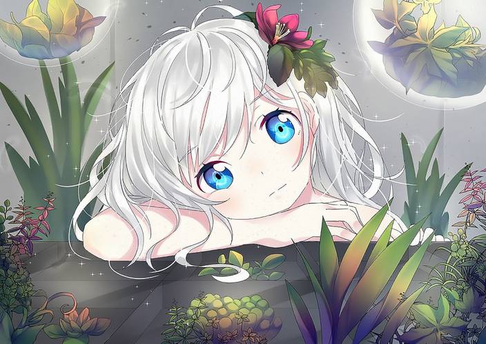 Athah Anime Original White Hair Flower Blue Eyes Girl 13 19