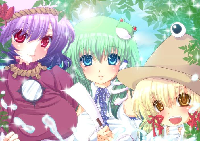 Athah Anime Touhou Sanae Kochiya Kanako Yasaka Suwako Moriya