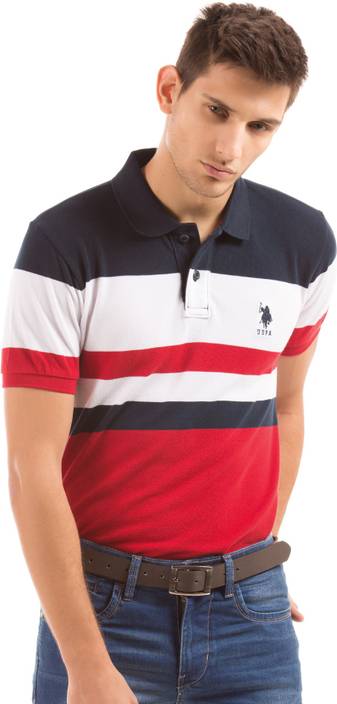 U.S. Polo Assn Striped Men's Polo Neck Blue...