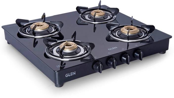 Black Four Burner Gas Range glen glen 4 burner gas stove 1043 gt brass burner black cooktop glass manual gas stove 4 burners