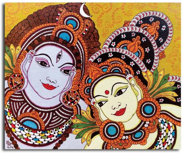 Pixelartz Canvas Painting Uma Maheshwar Kerala Mural Painting