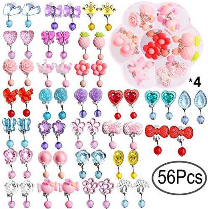 Genrc Hicdaw 28 Pairs S Clip On Earrings Play Genrc Hicdaw 28 Pairs S Clip On Earrings Play Princess Jewelry Orted Design With 4 Clear Box For Kids Toddler Pa