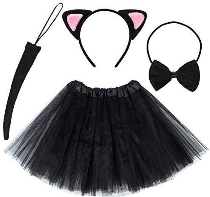 Genrc Elcoho 4 Pieces Cat Ear Headband Tutu Skirt Bowtie Tail Cat