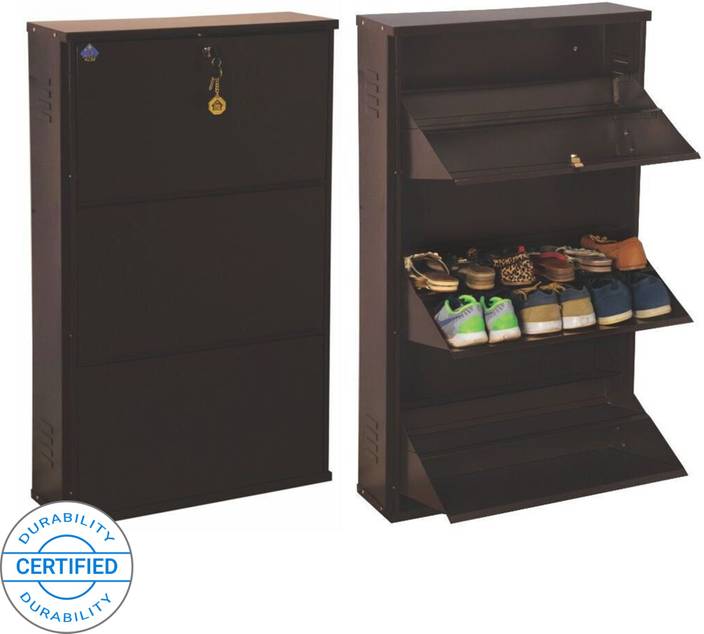 Delite Kom 24 Inches Wide Three Door Double Decker Powder Coated Wall Mounted Metallic Coffee Metal Shoe Rack Delite Kom 24 Inches Wide Three Door Double Decker Powder Coated Wall Mounted Metallic Coffee Metal Shoe Rack