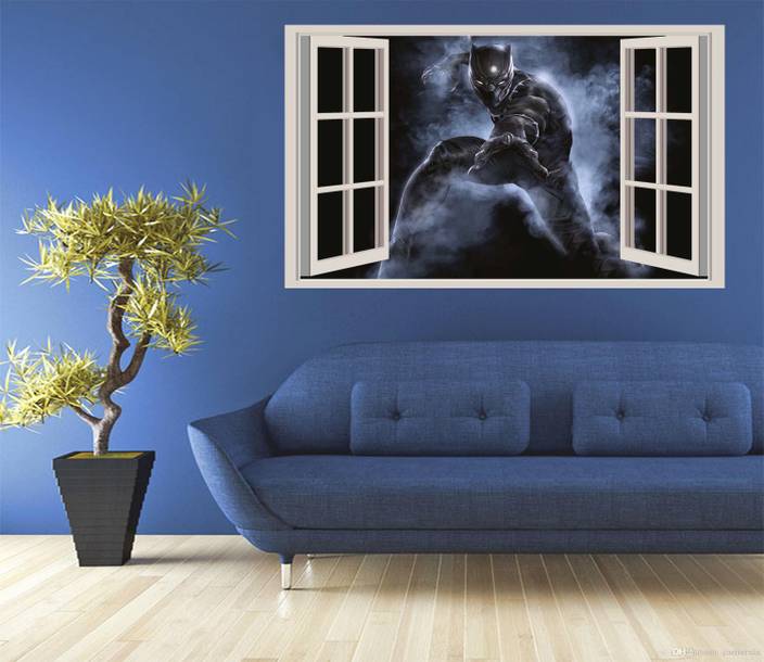 Gadgets Wrap Marvel Black Panther Fake Window Style Wall Decal For Gadgets Wrap Marvel Black Panther Fake Window Style Wall Decal For Home Office 50cmx90cm Multicolor