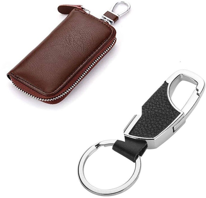 Leather Car Key Chain Ring Keychain Case Holder Zipped Bag Purse Pouch Gift