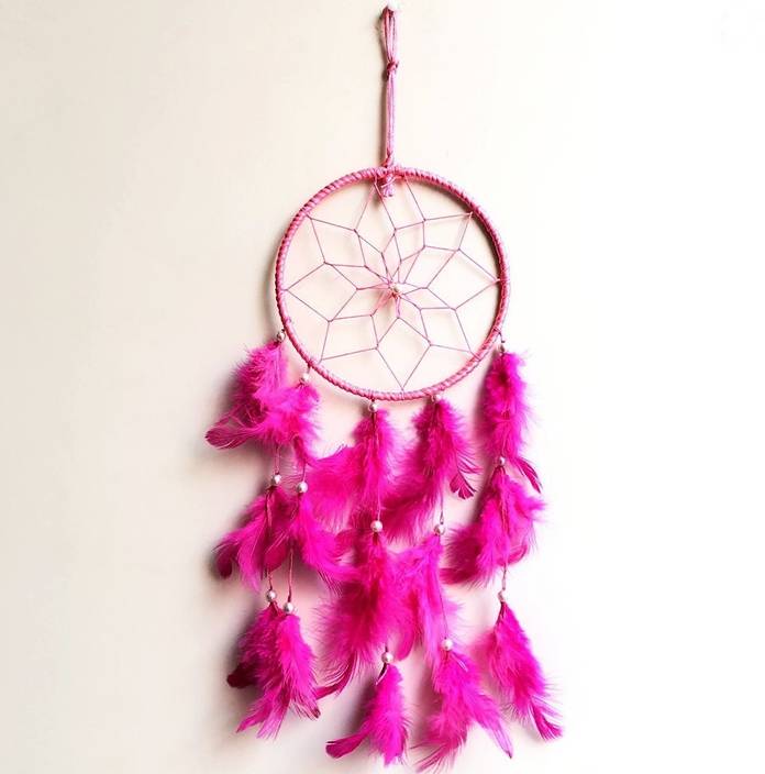 Ryme Pink Dream Catcher Attracts Positive Dreams With Colorl Feather Ryme Pink Dream Catcher Attracts Positive Dreams With Colorl Feather For Home Office Wool Windchime 16 Inch