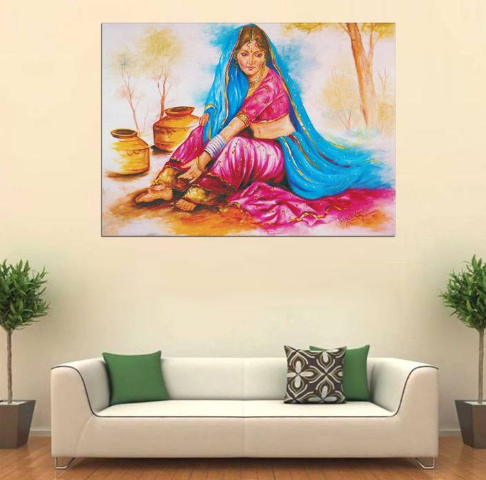 Aart Store Indian Lady Canvas Wall Painting For Home Decor Living