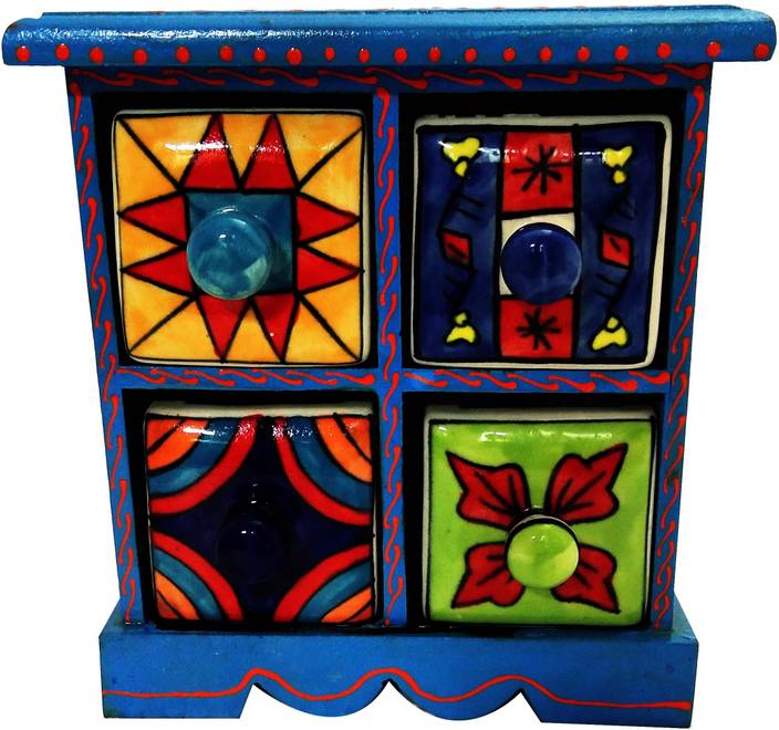 Metier Hand Painted Ceramic Drawers With Wooden Chest Decorative
