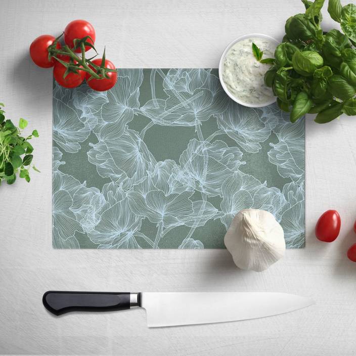 Nish Decorative Glass Chopping Board Floral 077 Tempered Glass