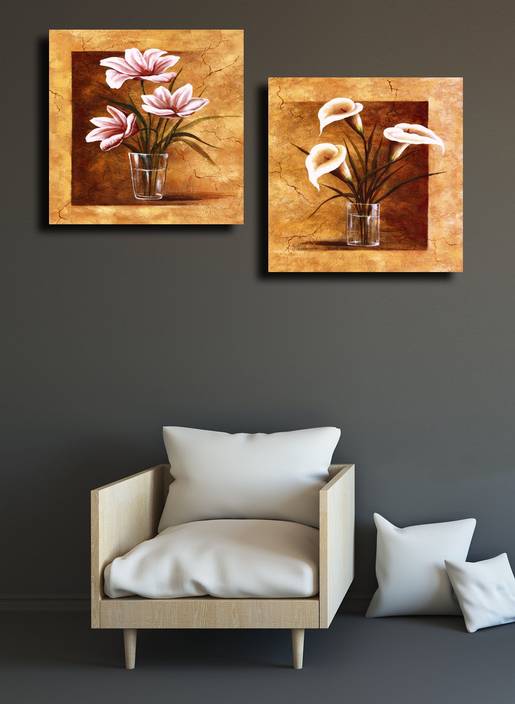 Artfry Square Pine Wood Framed Fl Canvas Wall Painting Digital Artfry Square Pine Wood Framed Fl Canvas Wall Painting Digital Reprint 26 Inch X In India