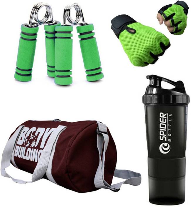 Rocket S Combo Of Bodybuilding Gym Bag Gloves Green