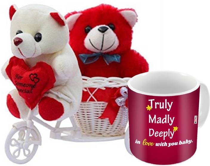Me You Romantic Gifts Surprise Cycle Teddy With Mug For Wife