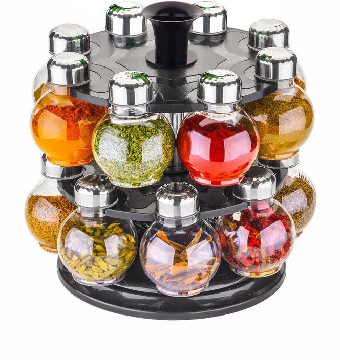 16pc Revolving Rotating Spice Herb Rack Holder & Glass Jar Container