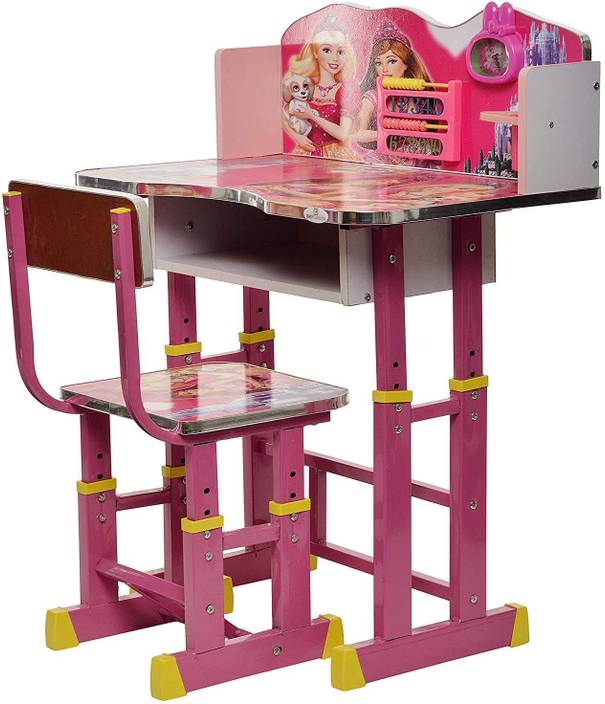 Kajal Toys Barbie Kids Adjule Height Wooden Study Table And Chair For With Laptop Engineered Wood Desk