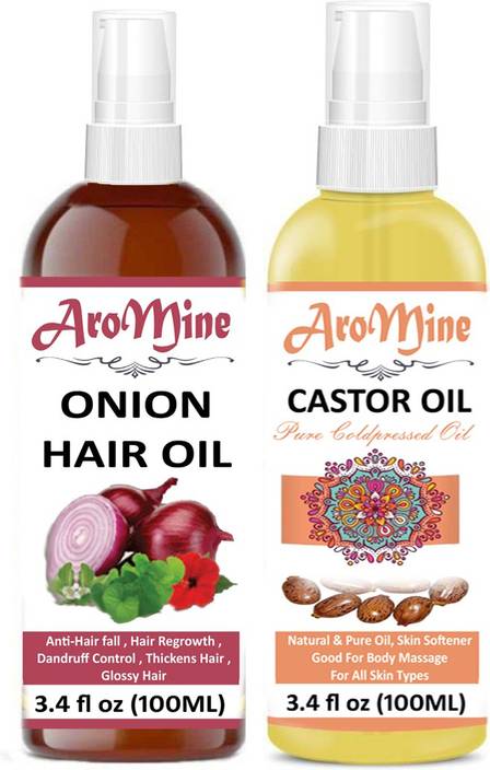 Aromine 100 Organic Onion Oil And Cold Pressed Castor Oil For