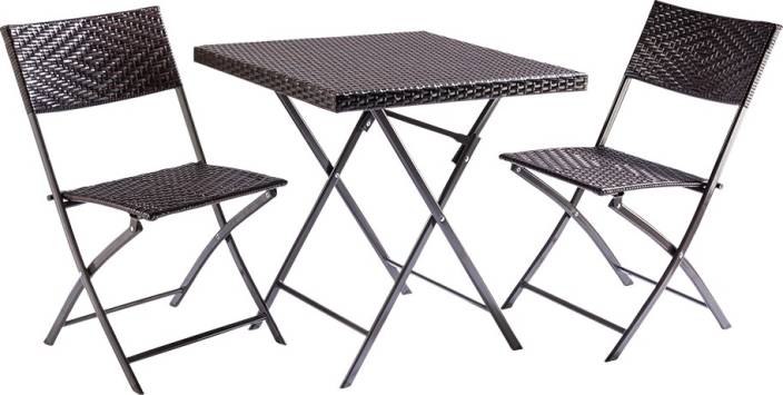 Urbancart Folding Outdoor Brown Rattan Metal Table Chair Set