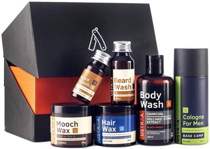 Ustraa Gift For Men With Mooch Wax Beard Wash Hair Wax Cologne