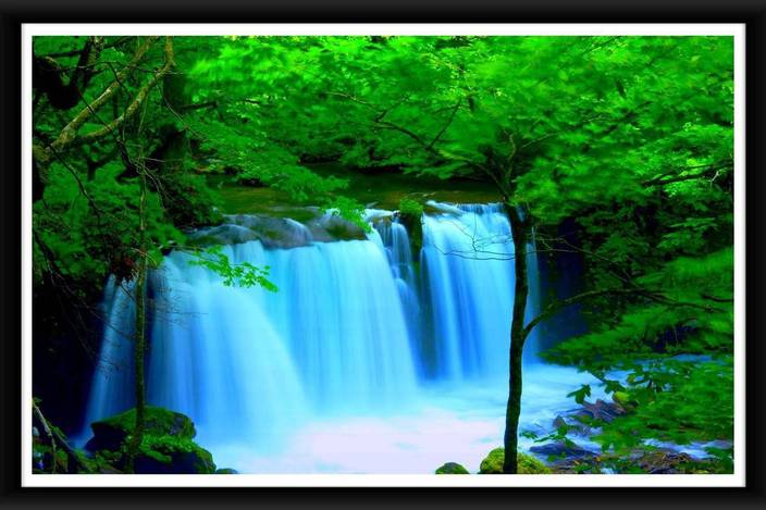 Natural Scene Of Water Fall Poster Framed Frame 8 X