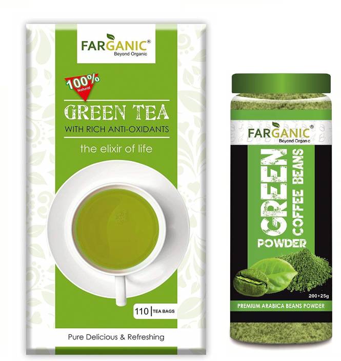 Farganic Pack Of 2 Plain Green Tea 110 Bags And