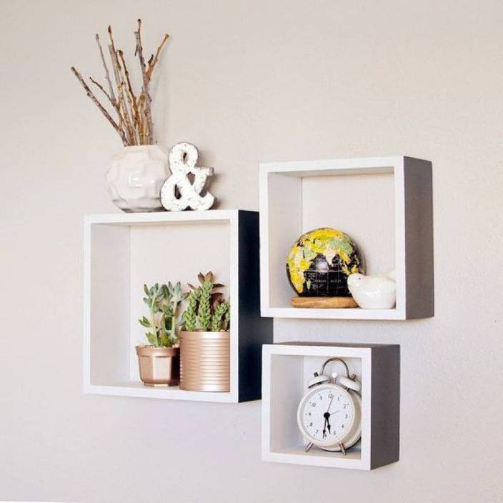 Maaz Handicrafts Wall Shelf Set Of 3 Square Shelves Floating Maaz Handicrafts Wall Shelf Set Of 3 Square Shelves Floating White Mdf Number