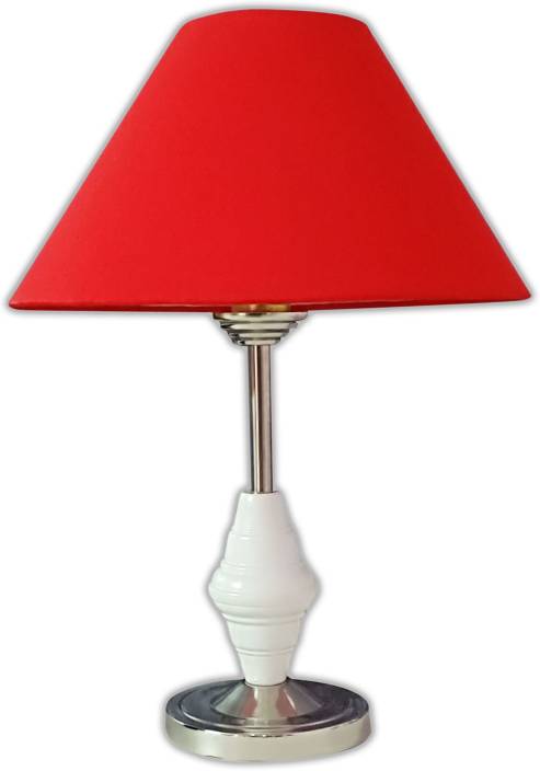 M2look Red Conical Shade And Beautiful Steel Base Table Lamp