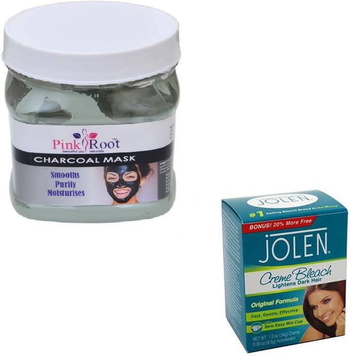 Pink Root Charcoal Mask 500gm With Jolen Creme Bleach 28gm Price