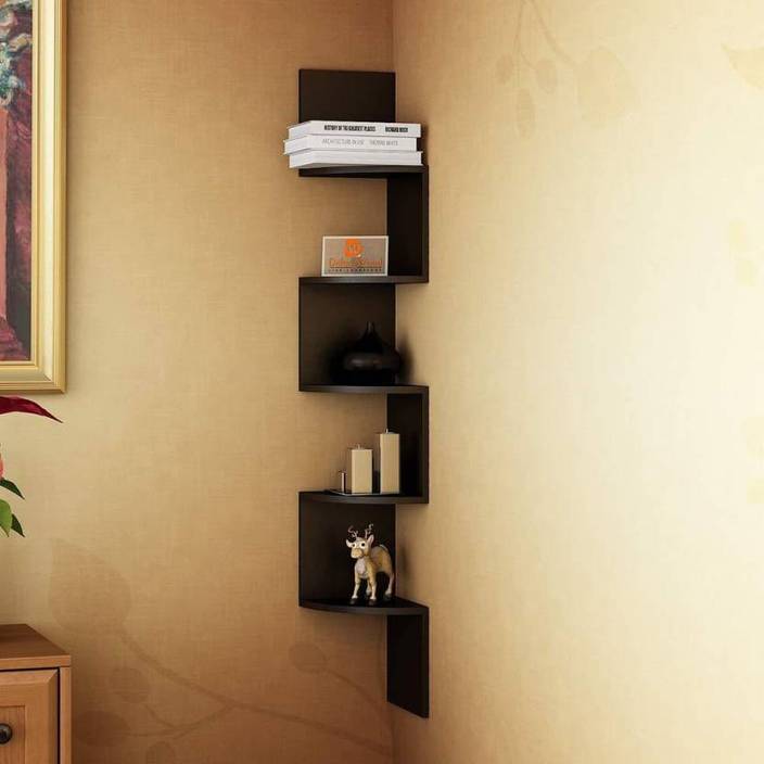 Sb07 Corner Zigzag Mounted Floating 5 Rack Shelves Shelf High Quality Wooden Home Decor Wall