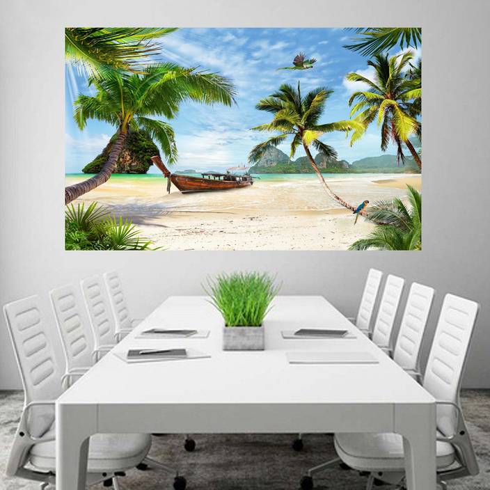 Beautiful Beach Scene Coconut Trees Hd Wallpaper Office Poster