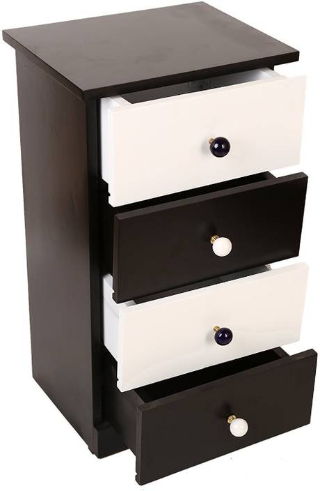 Allie Wood Wooden 4 Drawers Bedside Cabinet Table For Home Black