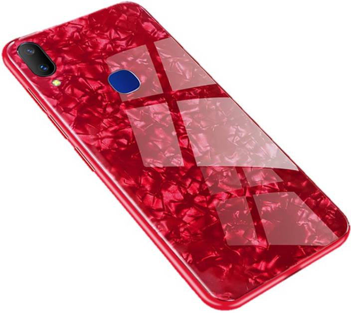 Mobikit Back Cover for Redmi Note 7 / Note 7 Pro Marble Pattern Tempered Glass Case With Glossy Red (Red, Hard Case)