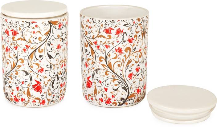Style My Way Red Floral Kitchen Storage Airtight Ceramic Jar Set