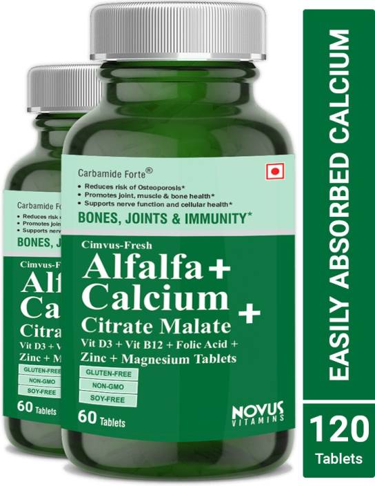 Carbamide Forte Alfalfa Calcium Citrate Malate 1200mg With Vitamin D3 B12 Mg Zn 120 Tablets