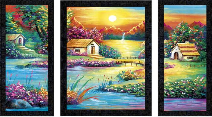 Poster N Frames Set Of 3 Hand Painted Landscape Digital