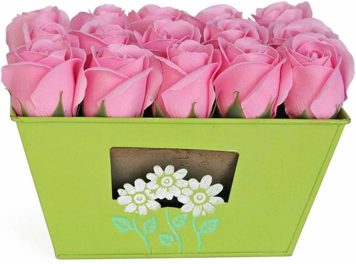 Tied Ribbons Decorative Basket With Faux Rose For Side Corners