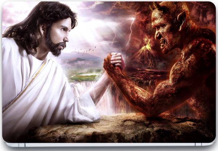 trendsmate jesus vs devil 3m vinyl and lamination laptop decal 15 6