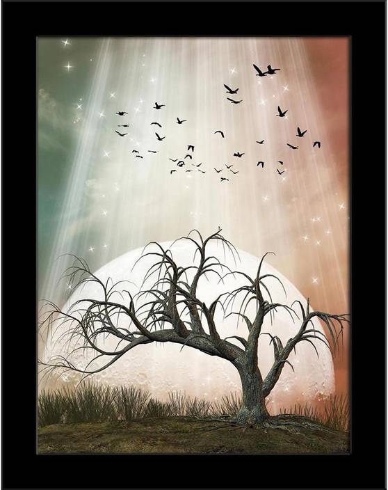 Artzfolio Fantasy Landscape With Tree And A Big Moon Framed
