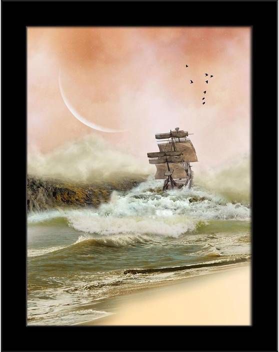 Artzfolio Fantasy Landscape In The Ocean With Boat Framed