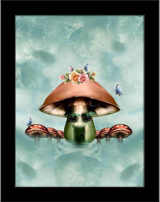 Artzfolio Mushroom House With Flowers Framed Art Print