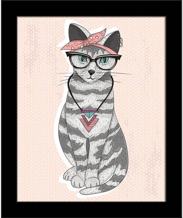 Artzfolio Cute Hipster Rockabilly Cat Framed Art Print