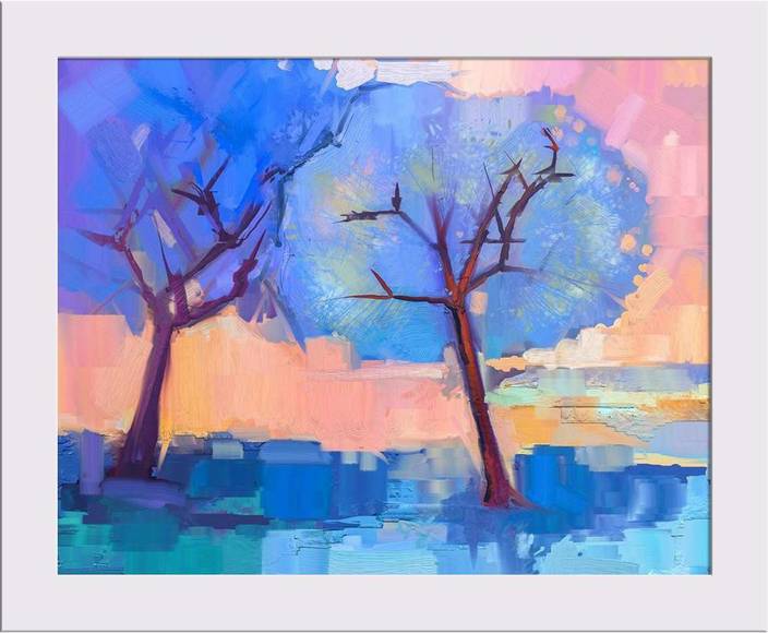 Artzfolio Abstract Trees In Blue Framed Art Print Digital