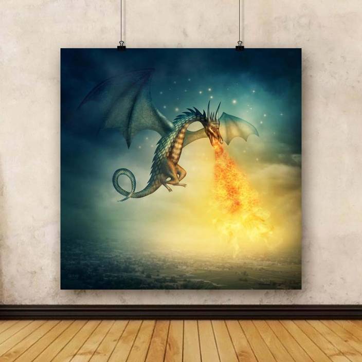 Artzfolio Fantasy Dragon Framed Art Print Canvas 18 Inch X