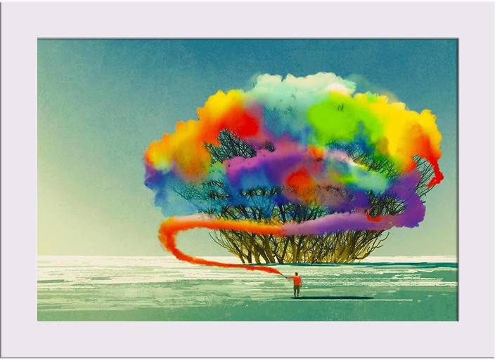 Artzfolio Abstract Tree With Colorful Smoke Framed Art Print